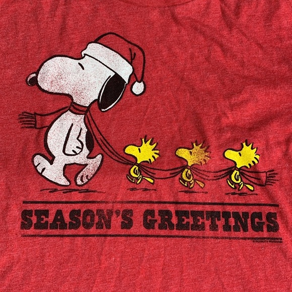 OLD NAVY Snoopy Woodstock Seasons Greetings Holiday Peanuts T-Shirt Size Small - Picture 2 of 9